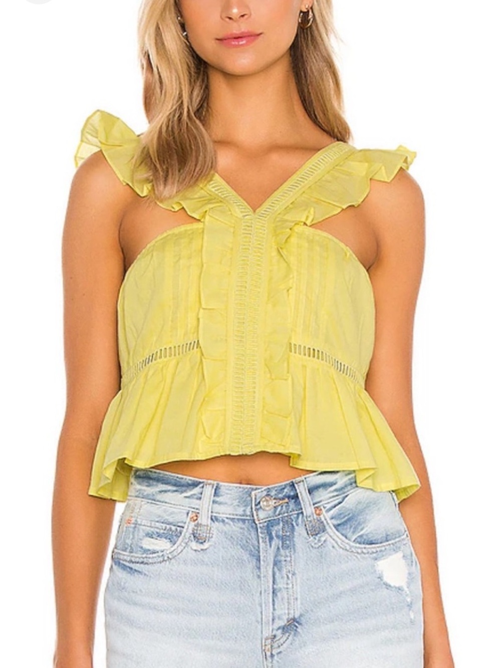 Tularosa Yellow Ruffle V-Neck Cropped Camisole